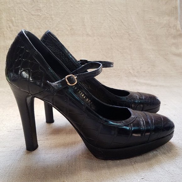 Ralph Lauren Collection Crocodile/Alligator Mary Jane Heels Shoes~Black Genuine - Picture 3 of 11